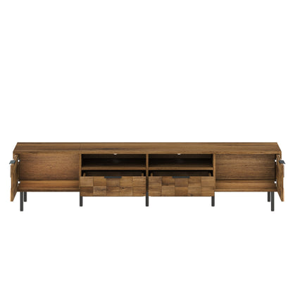 TV Stand Mid-Century Natural Particle Board 2-Drawer Open Storage Fits 85 In TV