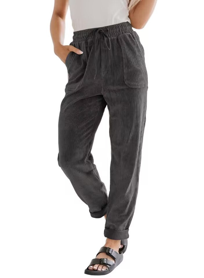 European And American Casual Pants Fashion Solid Color Corduroy Wide-leg Pants Women's Pants