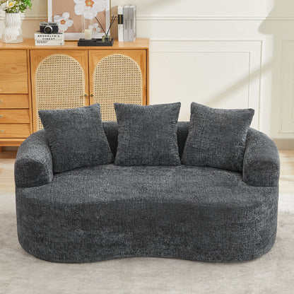 Loveseat Curved Chenille Gray Deep Seat 3 Pillows No Assembly 63 In 300 LB