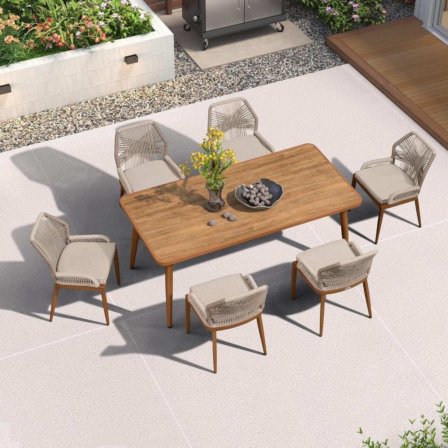 7 Piece Outdoor Dining Set With Wicker Chairs And Table