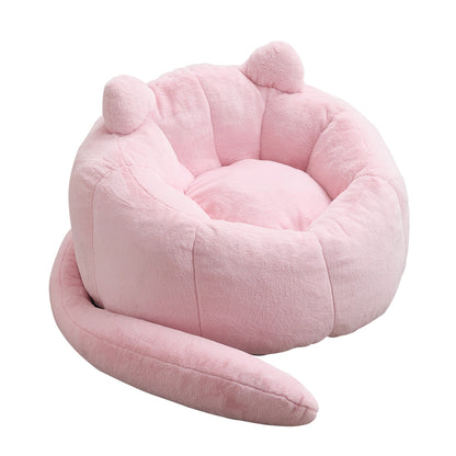 Pink Cat-shaped Adult Bean Bag Sofa with High-Density Foam, Faux Fur Upholstery