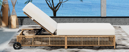 Outdoor Lounge Chair, 5-Position Adjustable Rattan Chaise with Cushion and