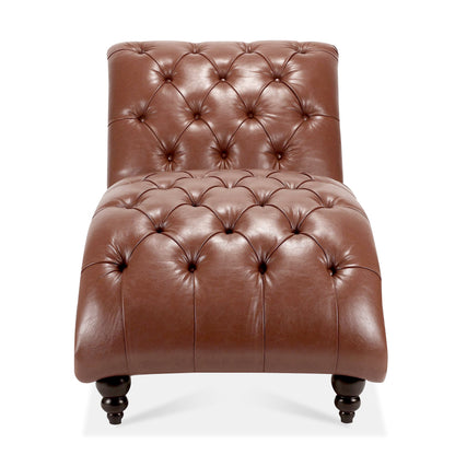 Brown PU Tufted Armless Chaise Lounge with Foam Seating and Birch Legs