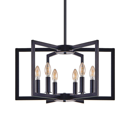 Chandelier Black Geometric 6-Light Industrial Metal Pendant 22 In