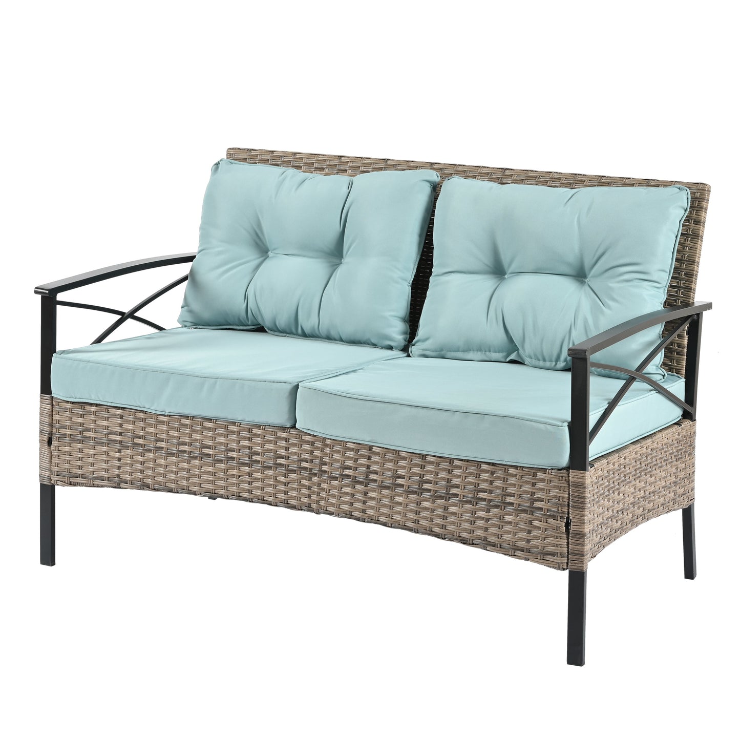 Outdoor Patio Set PE Rattan Brown 4 Piece Cushioned