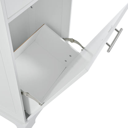 K&K Fluted Kitchen Island with Trash Can Storage Cabinet, Power Outlet, Internal Storage Rack, Rolling Kitchen Islands on 5 Wheels with 3 Drawer, 3 Open Side Racks for 10 Gallon Garbage Bin, White
