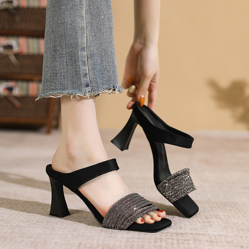 Womens Casual Breathable Chunky-heel Slippers