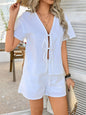 Devine Tied V-Neck Short Sleeve Top and Shorts Set