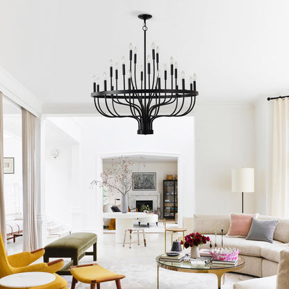 Chandelier 36-Light Black Industrial Iron Candle Farmhouse Pendant