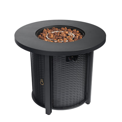 30 Inch Round Propane Gas Fire Pit Table 50000 BTU, Black