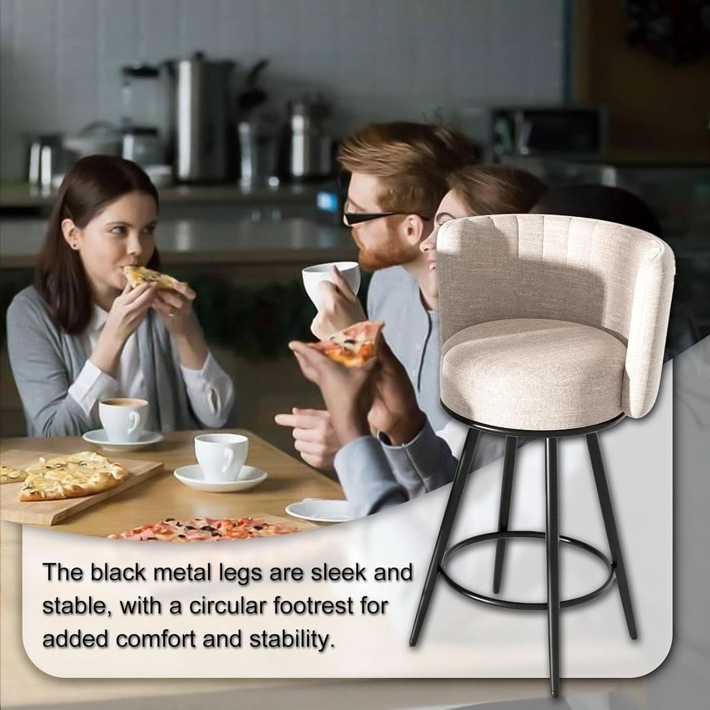 Stylish Swivel Bar Stools Set of Two Beige