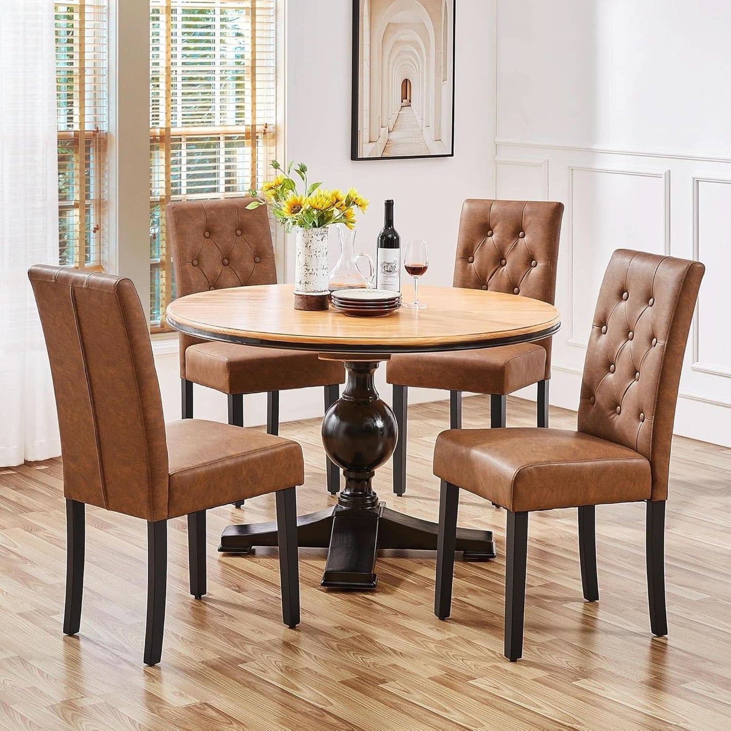 High Back Dining Chairs Set of 2 Retro Brown Parsons