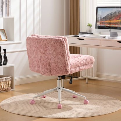 Swivel Chair Faux Alpaca Pink Wide 26.4 In Seat 360 Degree Height Adjust