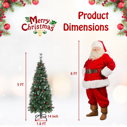5/6/7/8/9 FT Pre-Lit Artificial Hinged Slim Pencil Christmas Tree