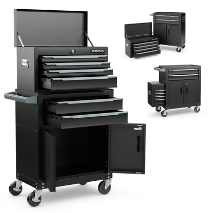 6-Drawer Rolling Tool Storage Chest Cabinet with Universal Wheels and Hooks