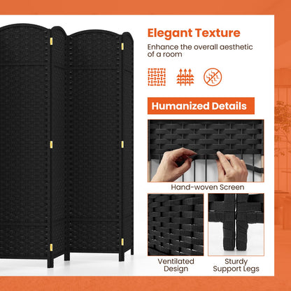 6-Panel Room Divider 5.6 FT Tall Folding Privacy Screen with Hand-woven Texture