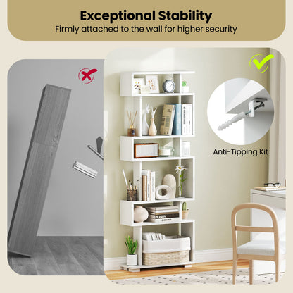 6-Tier Bookcase with Anti-Tipping Kit