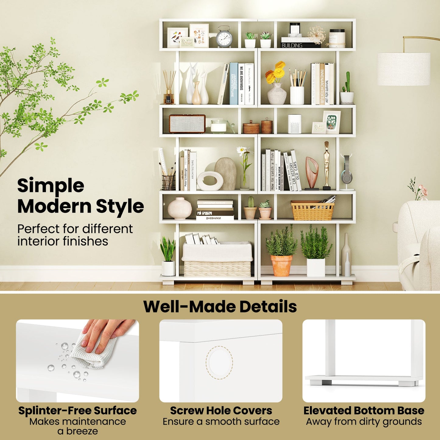 6-Tier Bookcase with Anti-Tipping Kit