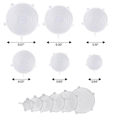6-Pack: Reusable Silicone Stretch Container Lids Covers for Food Storage - Fit Most Containers
