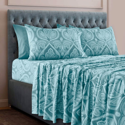 6 Piece Paisley Printed Sheet Set Bed Sheets Deep Pocket Bedding