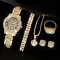 6-Pieces: Elegant Women's Jewelry Set with Quartz Roman Numerals Watch