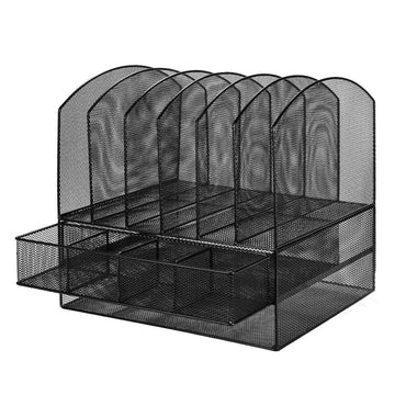 6 Trays 2 Tier Mesh Desk File Sorter Organizer Office Document Holder with Drawer