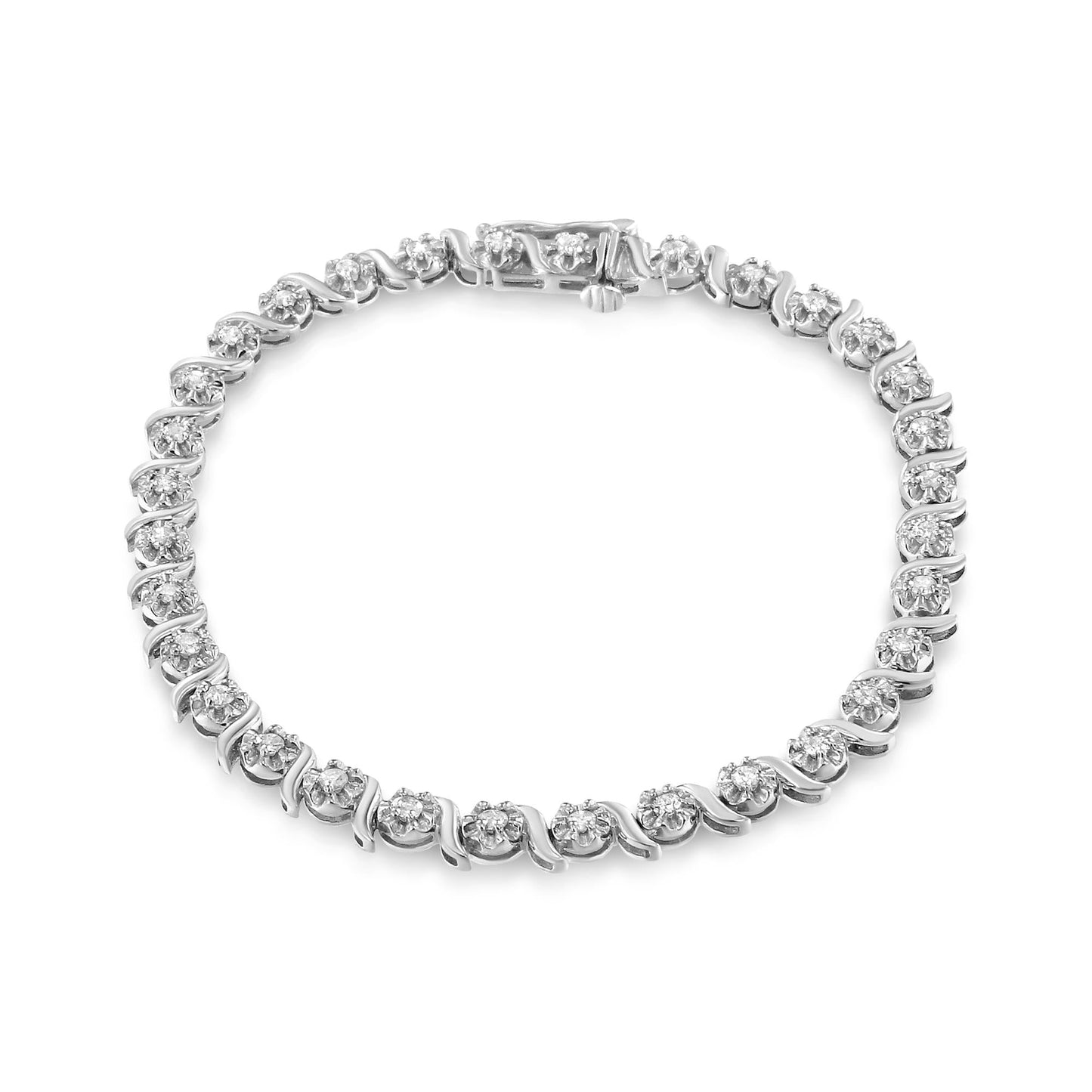 Diamond Spiral Wave Tennis Bracelet in Sterling Silver – 1 Cttw, 7 Inch
