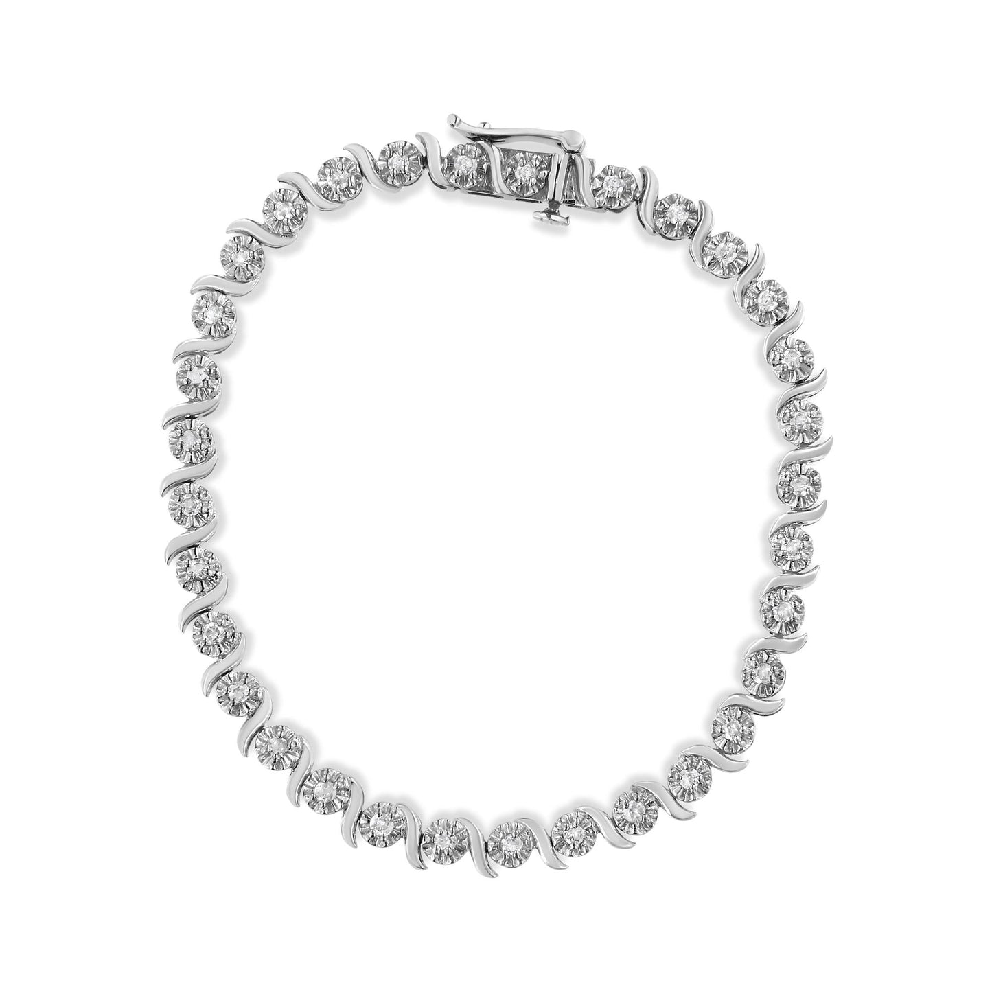 Diamond Spiral Wave Tennis Bracelet in Sterling Silver – 1 Cttw, 7 Inch