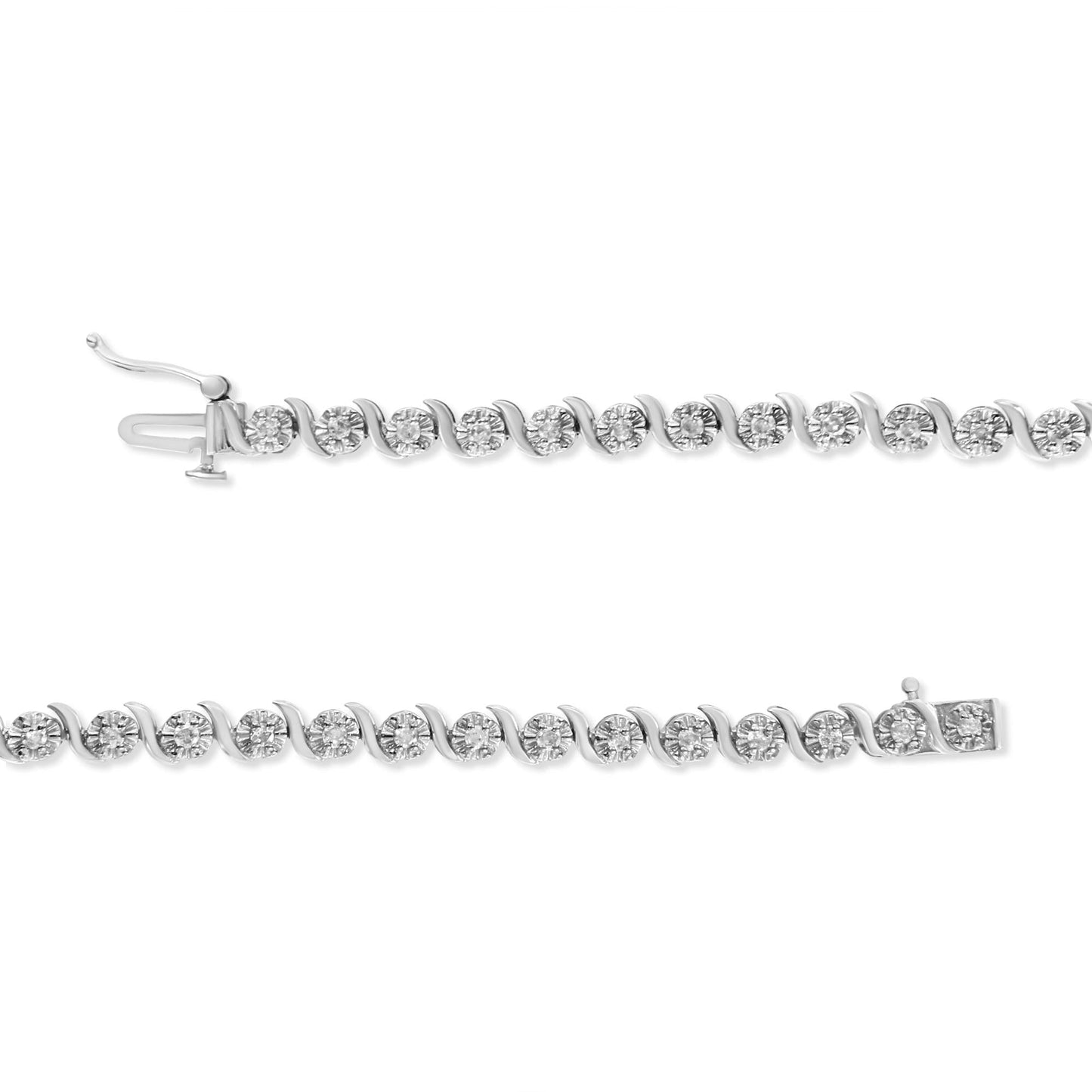 Diamond Spiral Wave Tennis Bracelet in Sterling Silver – 1 Cttw, 7 Inch