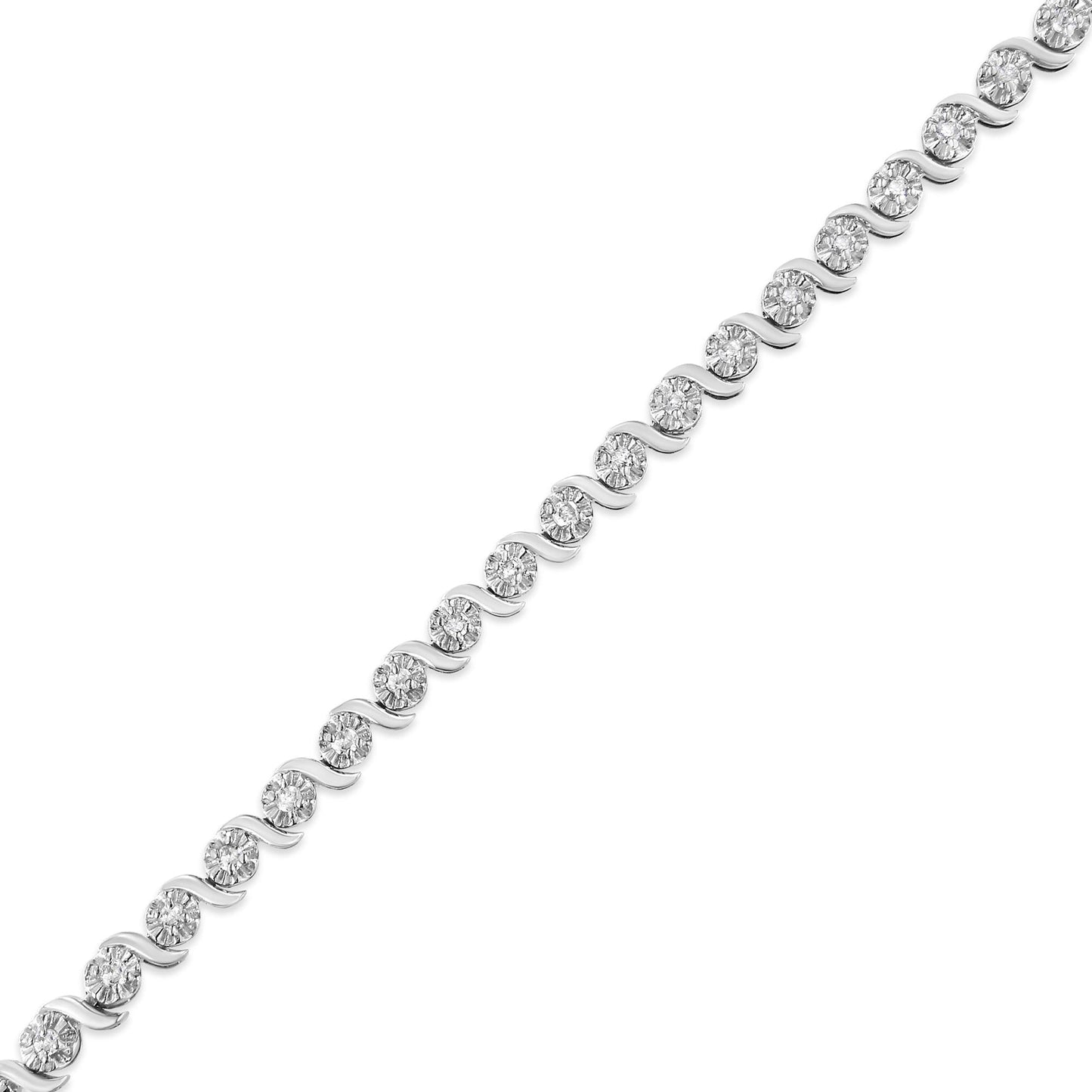 Diamond Spiral Wave Tennis Bracelet in Sterling Silver – 1 Cttw, 7 Inch