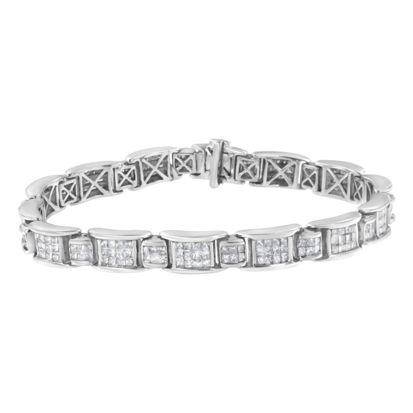 Princess Diamond Buckle Link Bracelet in 18K White Gold – 5.0 Cttw