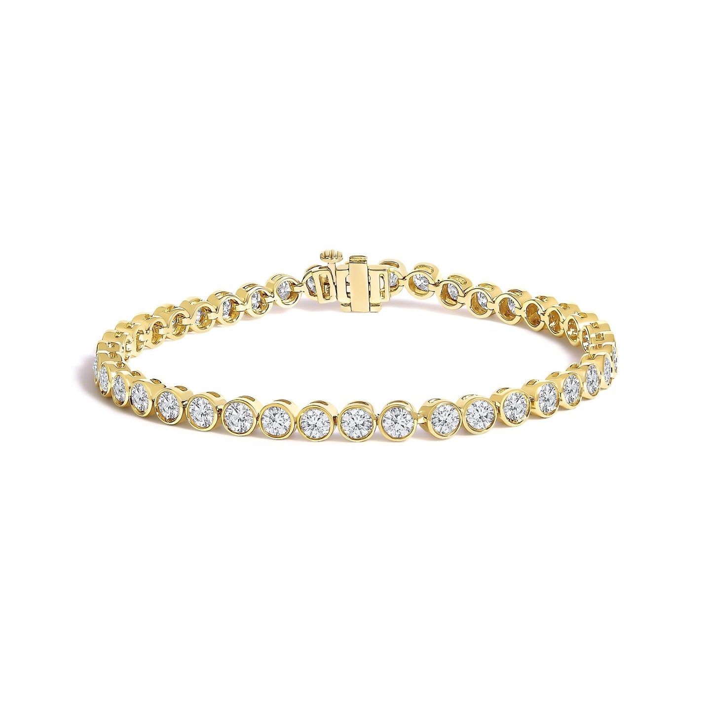 Bezel Set Round Diamond Tennis Bracelet in 10K Yellow Gold – 8.00 Cttw