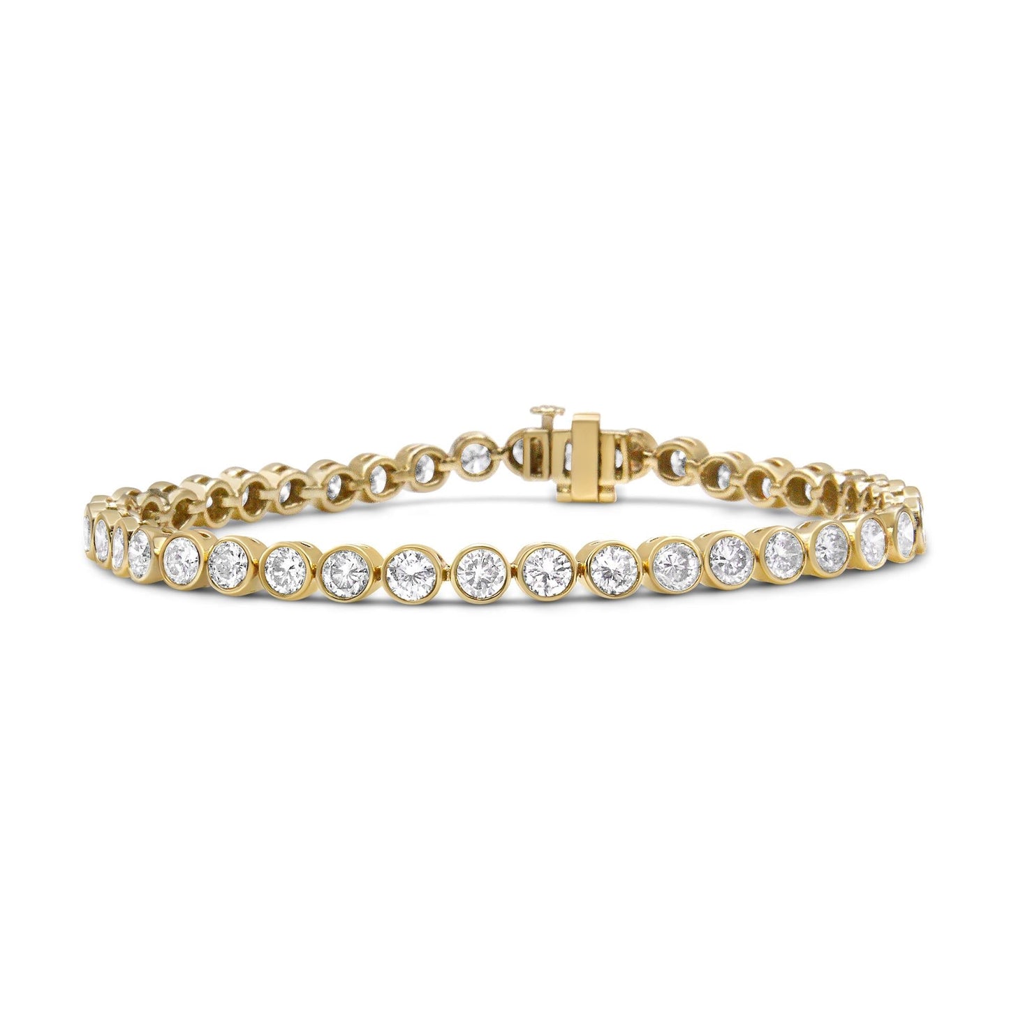 Bezel Set Round Diamond Tennis Bracelet in 10K Yellow Gold – 8.00 Cttw