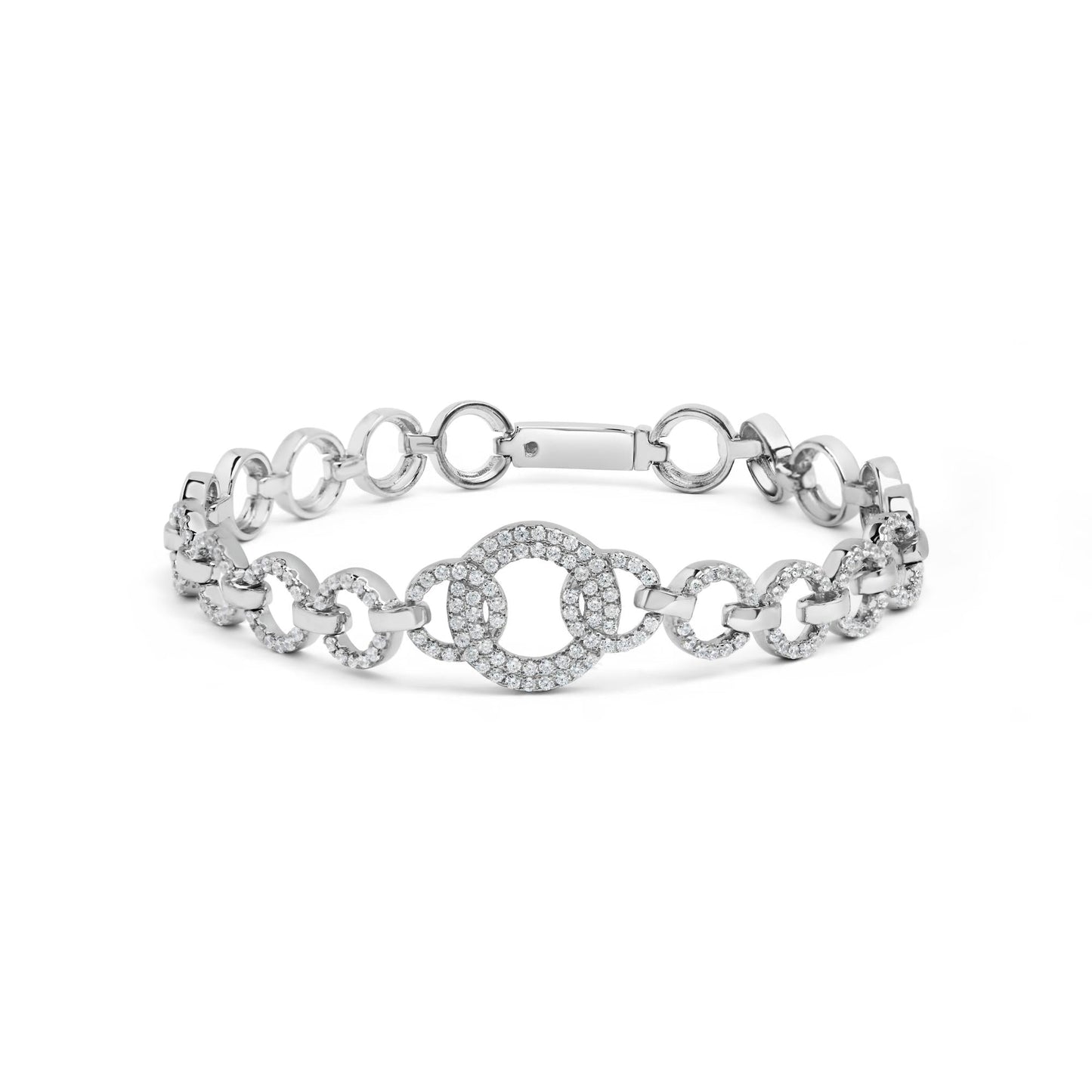 Diamond Open Circle Link Bracelet in Rhodium-Plated Silver – 1.00 ct