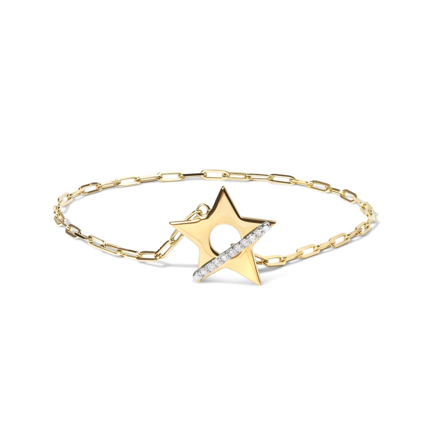 Diamond Star Charm Paperclip Bracelet in 18K Gold-Plated Sterling Silver