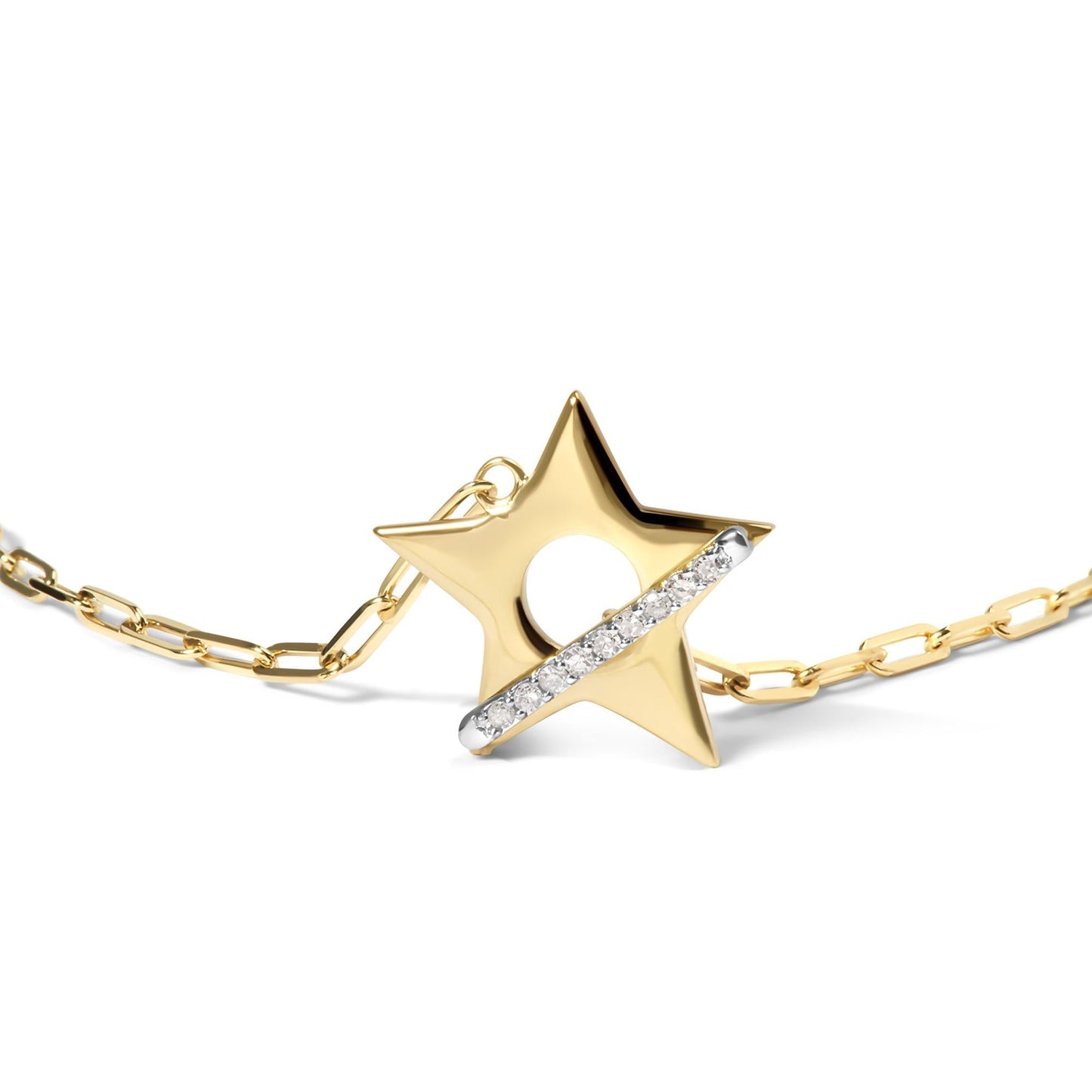 Diamond Star Charm Paperclip Bracelet in 18K Gold-Plated Sterling Silver