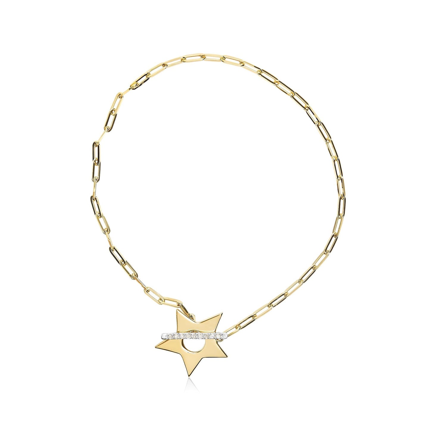 Diamond Star Charm Paperclip Bracelet in 18K Gold-Plated Sterling Silver