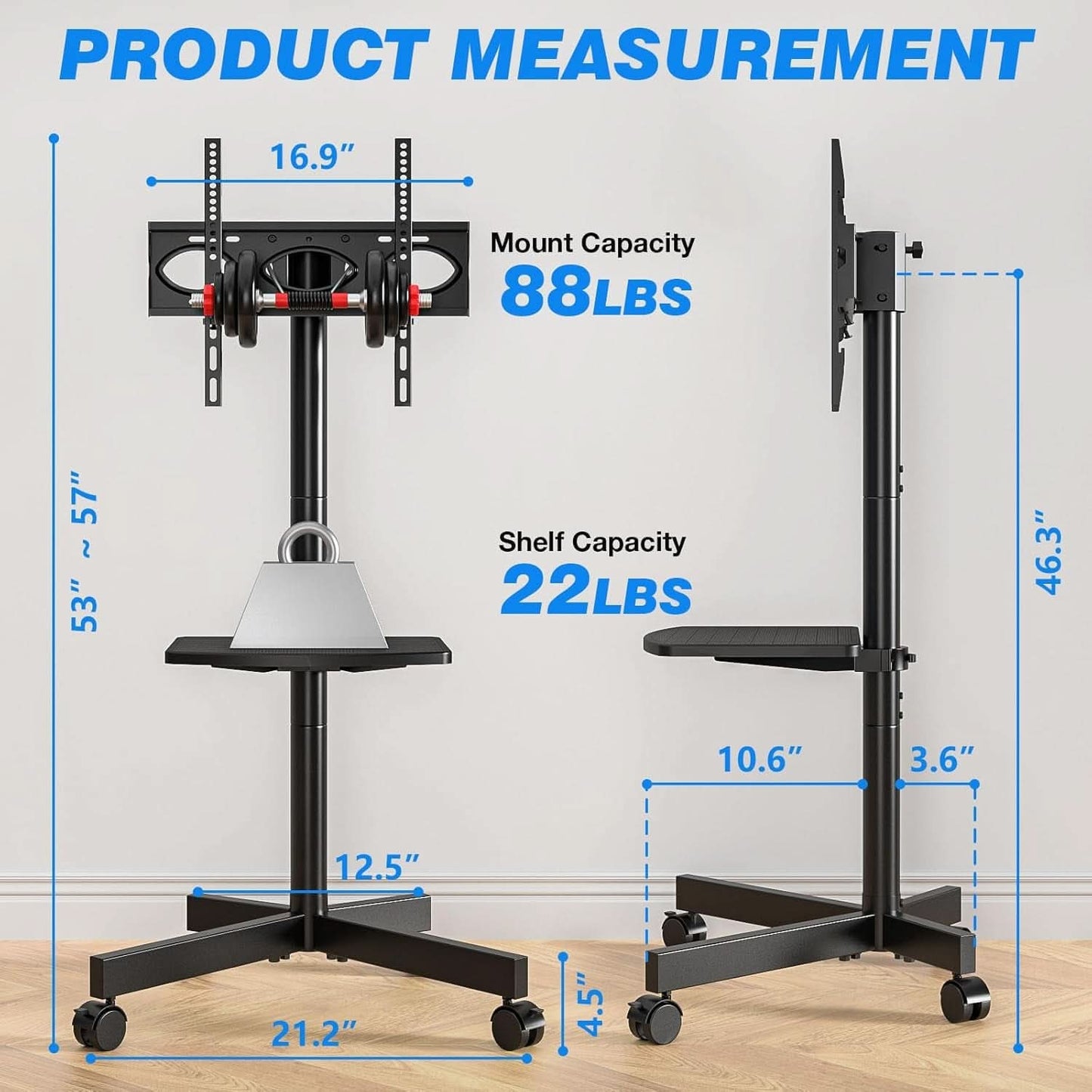 Mobile TV Cart 23-60 Inch TVs, Height Adjustable Wheels