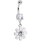 White Faux Opal Flower Power Dangle Belly Ring