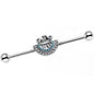 14G Blue Zircon Gem Aztec Tribal Fan industrial Barbell 38mm
