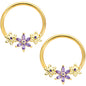 14G 5/8 Purple CZ Gold Anodized Daisy Flower BCR Nipple Ring Set