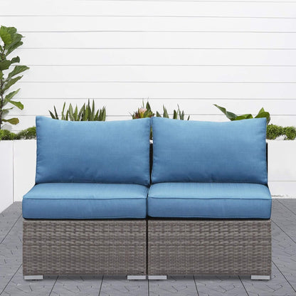 Outdoor Patio Sofa Set PE Rattan Blue 2 Piece Armless Modular