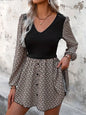 Printed V-Neck Long Sleeve Dress