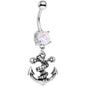 White Faux Opal Pirate Skull Nautical Anchor Dangle Belly Ring