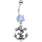 Light Blue Faux Opal Pirate Skull Nautical Anchor Dangle Belly Ring