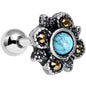 16G 1/4 Faux Turquoise Bohemian Flower Tragus Cartilage Earring