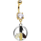 Clear Gem Gold PVD All Hands in For Peace Sign Dangle Belly Ring