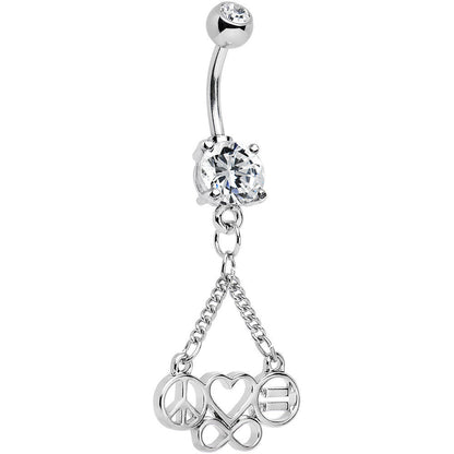 Clear Gem Peace Sign Heart Love Equality Infinity Dangle Belly Ring