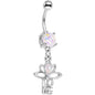 White Faux Opal Framework Love Lotus Flower Dangle Belly Ring