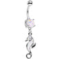 White Faux Opal See You Later Seahorse Dangle Belly Ring